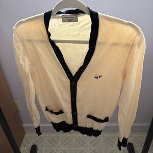 MAISON KITSUNE sz S Cream Vneck Cardigan FOX Patch Tipped Long Sleeve
